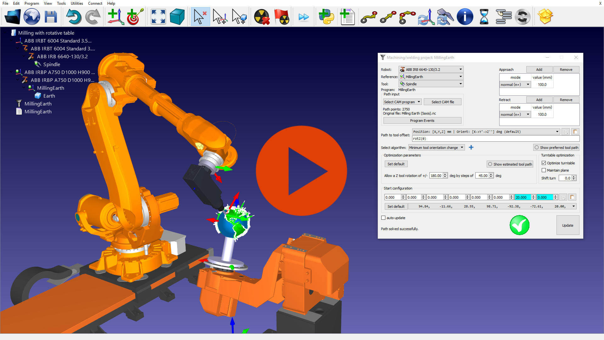 Robot milling with turntable